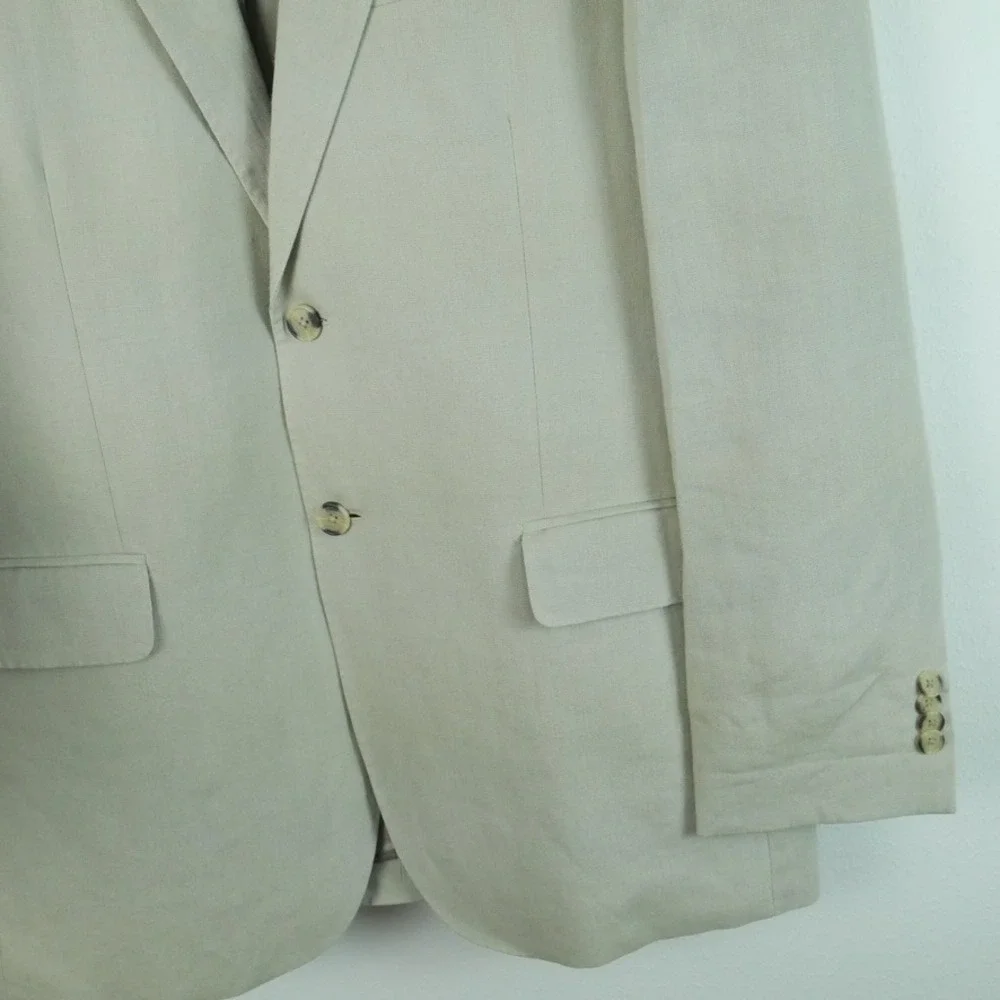 Saks‎ Fifth Avenue Mens 42R Blazer 100% Linen 2 Button Sport Coat Beige Preppy